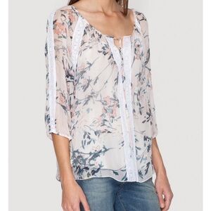 Johnny Was Floral Print Sheer Blouse